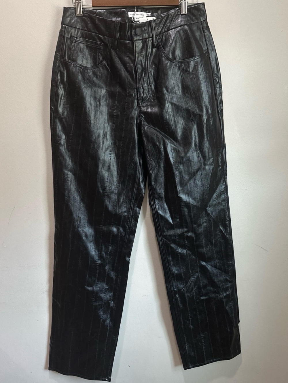 Good American Black Faux Leather Straight-Leg Pants
